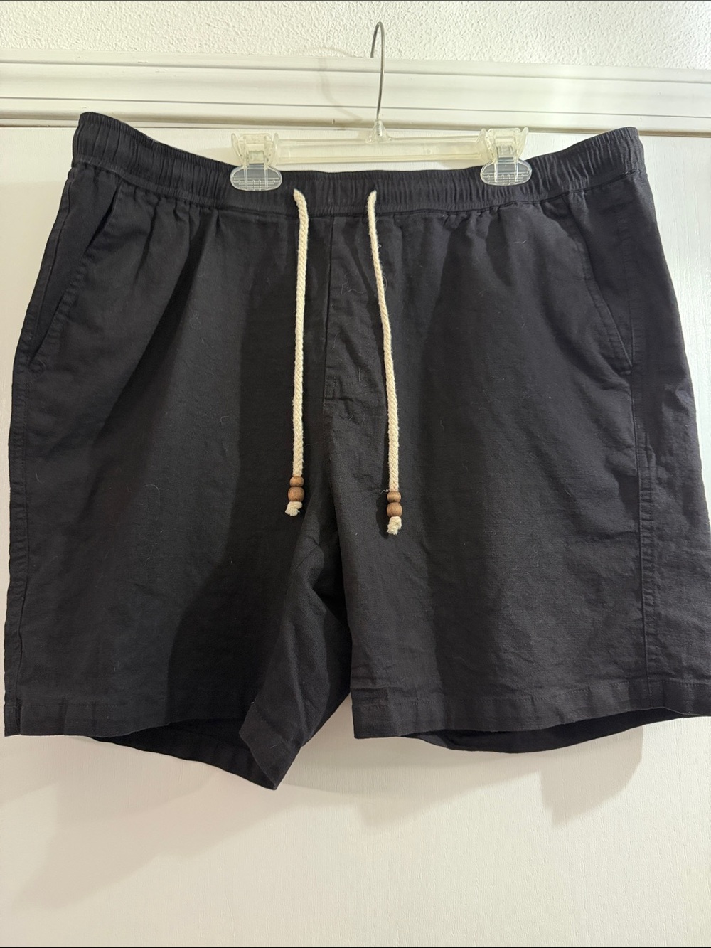 Men's Black Linen Drawstring Casual Shorts
